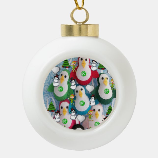Weihnachts-Keramik Ball Ornament, Pinguin Keramik Kugel-Ornament (Vorderseite)