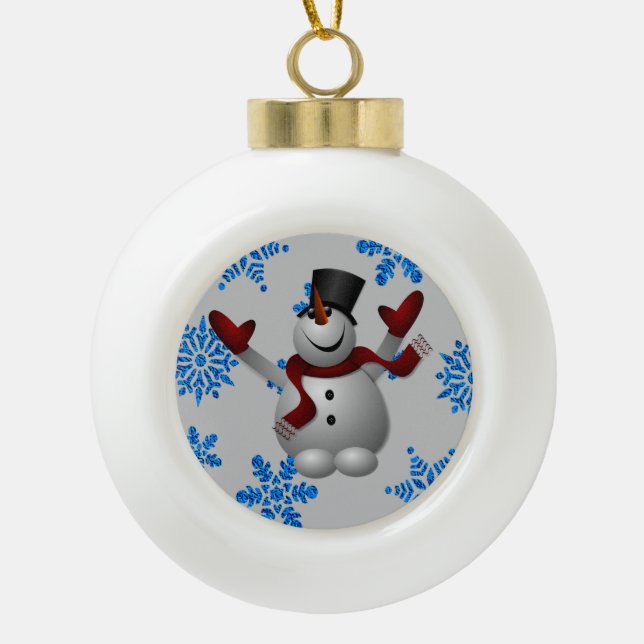 Weihnachts-Keramik Ball Ornament, Schneemann Keramik Kugel-Ornament (Vorderseite)