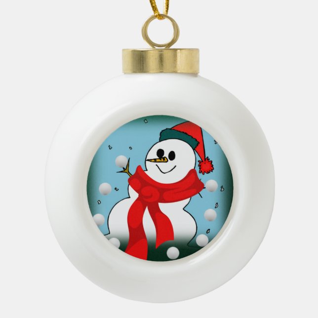 Weihnachts-Keramik Ball Ornament, Schneemann Keramik Kugel-Ornament (Vorderseite)