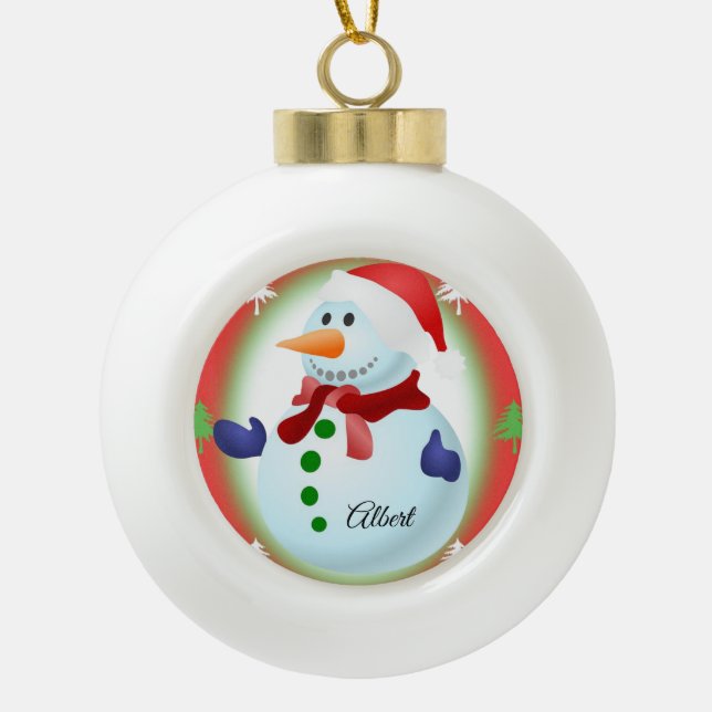 Weihnachts-Keramik Ball Ornament, Schneemann Keramik Kugel-Ornament (Vorderseite)