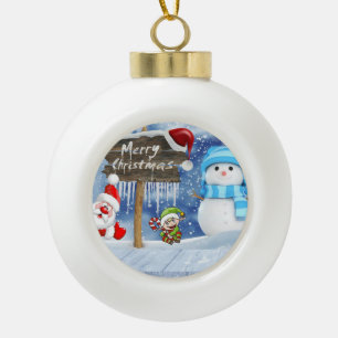 Weihnachts-Keramik Ball Ornament, Schneemann Keramik Kugel-Ornament