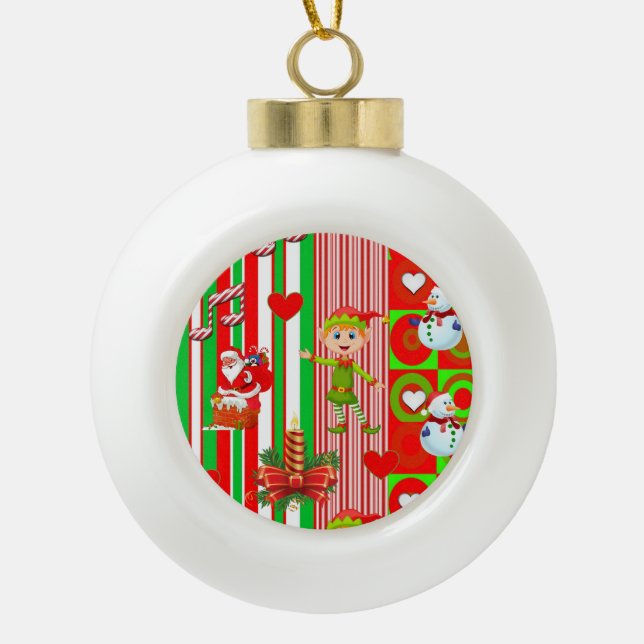 Weihnachts-Keramik Ball Ornament, Schneemann Keramik Kugel-Ornament (Vorderseite)