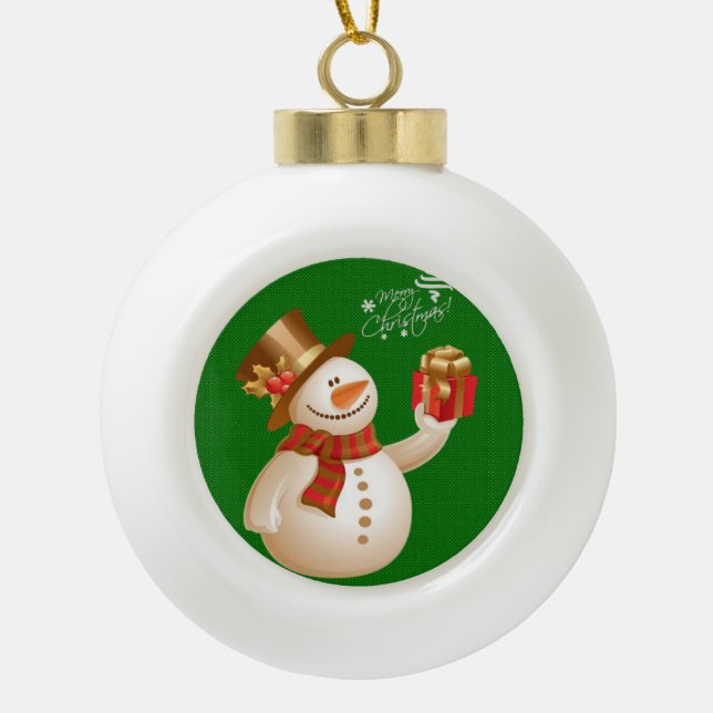 Weihnachts-Keramik Ball Ornament, Schneemann Keramik Kugel-Ornament (Vorderseite)
