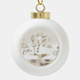 Weihnachts-Keramik Ball Ornament, Schneemann Keramik Kugel-Ornament