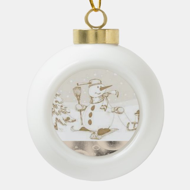 Weihnachts-Keramik Ball Ornament, Schneemann Keramik Kugel-Ornament (Vorderseite)