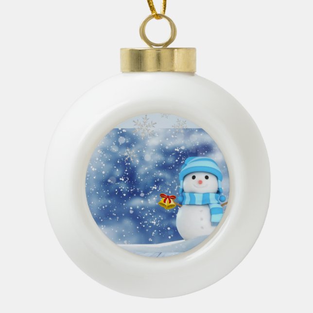 Weihnachts-Keramik Ball Ornament, Schneemann Keramik Kugel-Ornament (Vorderseite)