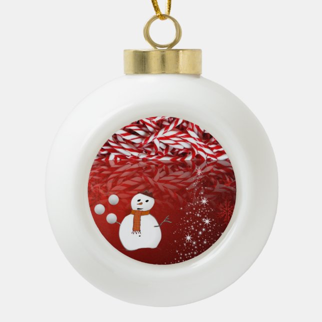 Weihnachts-Keramik Ball Ornament, Schneemann Keramik Kugel-Ornament (Vorderseite)