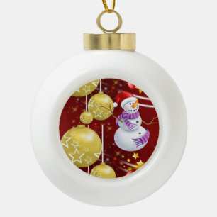 Weihnachts-Keramik Ball Ornament, Schneemann Keramik Kugel-Ornament