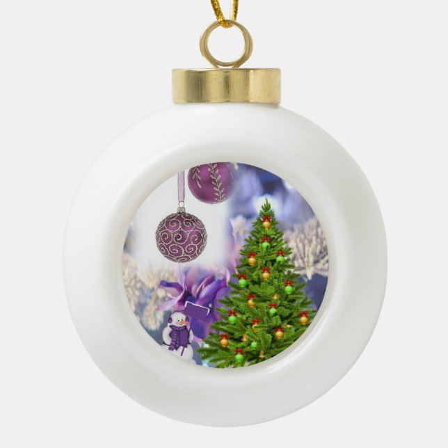 Weihnachts-Keramik Ball Ornament, Schneemann Keramik Kugel-Ornament (Vorderseite)