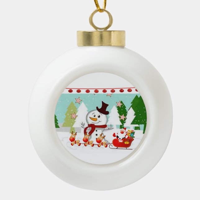 Weihnachts-Keramik Ball Ornament, Schneemann Keramik Kugel-Ornament (Vorderseite)