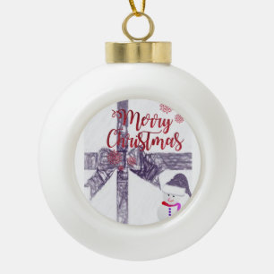 Weihnachts-Keramik Ball Ornament, Schneemann Keramik Kugel-Ornament