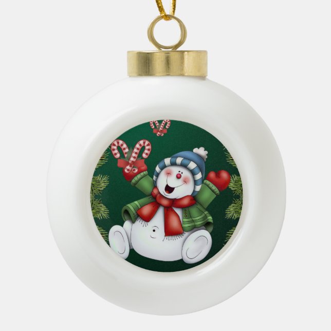 Weihnachts-Keramik Ball Ornament, Schneemann Keramik Kugel-Ornament (Vorderseite)