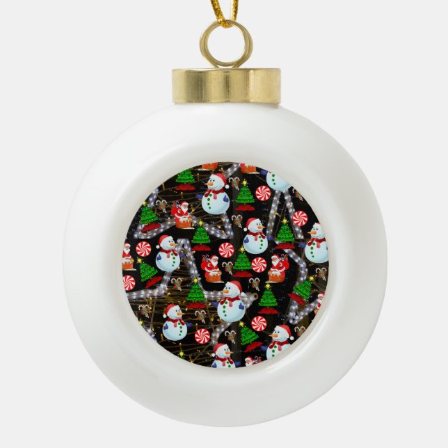 Weihnachts-Keramik Ball Ornament, Schneemann Keramik Kugel-Ornament (Vorderseite)
