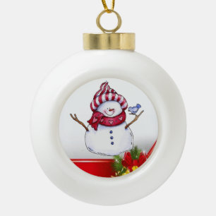 Weihnachts-Keramik Ball Ornament, Schneemann Keramik Kugel-Ornament
