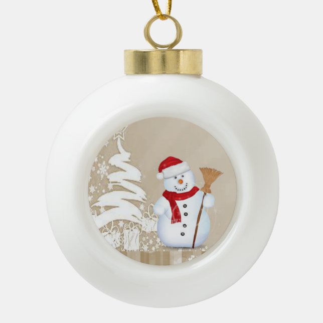 Weihnachts-Keramik Ball Ornament, Schneemann Keramik Kugel-Ornament (Vorderseite)