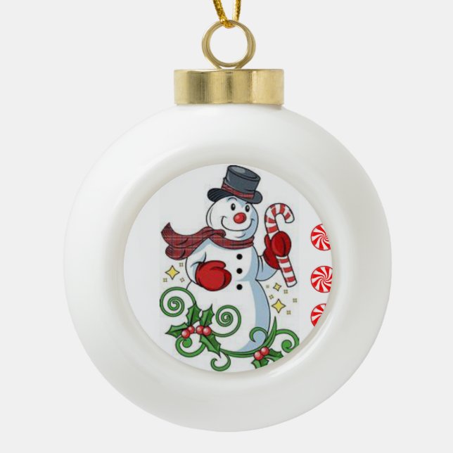 Weihnachts-Keramik Ball Ornament, Schneemann Keramik Kugel-Ornament (Vorderseite)