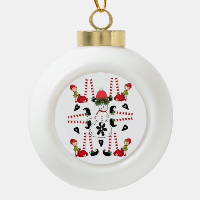 Weihnachts-Keramik Ball Ornament, Snowman Elf Keramik Kugel-Ornament (Vorderseite)