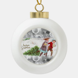 Weihnachts-Keramik Ball Ornament, Vintag Keramik Kugel-Ornament