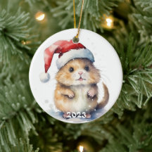 Weihnachts-Keramik Ornament mit Watercolor Hamster