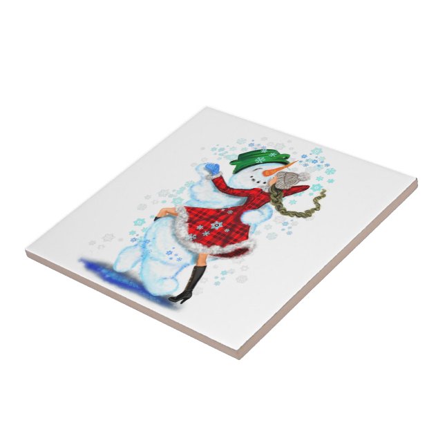 Weihnachts Keramik Tile mit Snowman und Girl Dance Fliese (Seite)