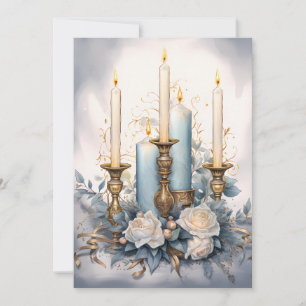 Weihnachts-Kerzen Blue White Gold Feiertagskarte