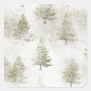 Weihnachts-Kiefer-Baum-Grunge-Schnee-Hintergrund Quadratischer Aufkleber