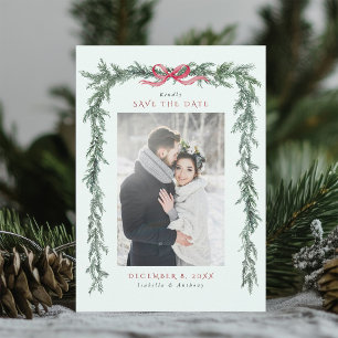 Weihnachts-Kiefern-Garland-Hochzeit-Mintgrün-Foto Save The Date