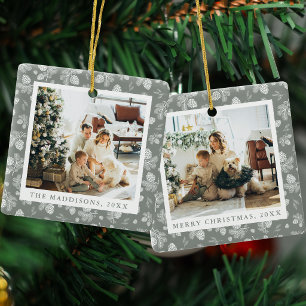 Weihnachts-Kiefernzapfen & Blätter Grüner Muster F Keramikornament
