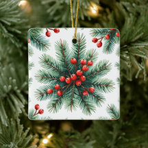 Weihnachts-Kiefernzweig & Rote Beeren Schmuck | Ru