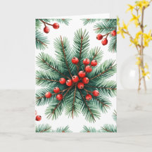Weihnachts-Kieferzweig & rote Beeren Feiertagskart