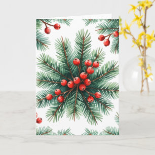 Weihnachts-Kieferzweig & rote Beeren Feiertagskart Karte