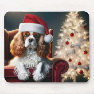 Weihnachts-King-Charles-Spaniel auf einem roten St Mousepad
