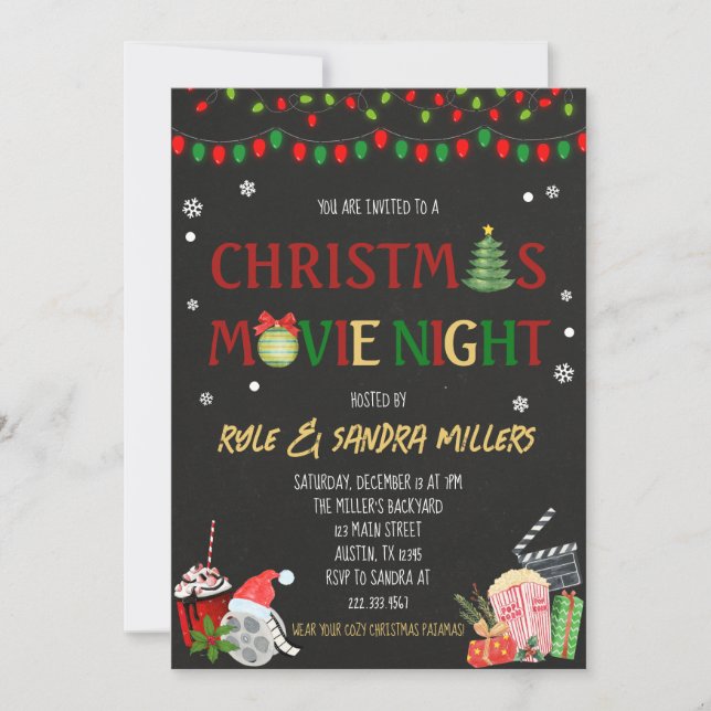 Weihnachts-Kinoabend Einladung (Vorderseite)