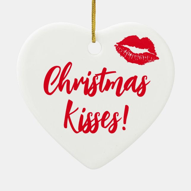 Weihnachts Kisses Rot und Weiß Festival Keramik Ornament (Hinten)