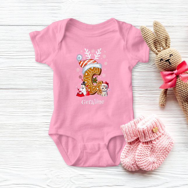 Weihnachts-Kitten Gingerbread Letter G Girl Baby Strampler (Von Creator hochgeladen)