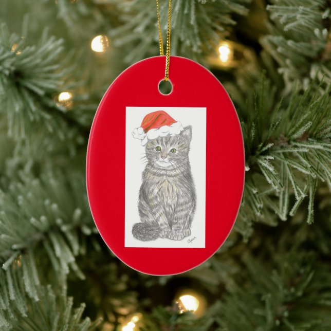 Weihnachts-Kitten-Ornament Keramik Ornament (Baum)