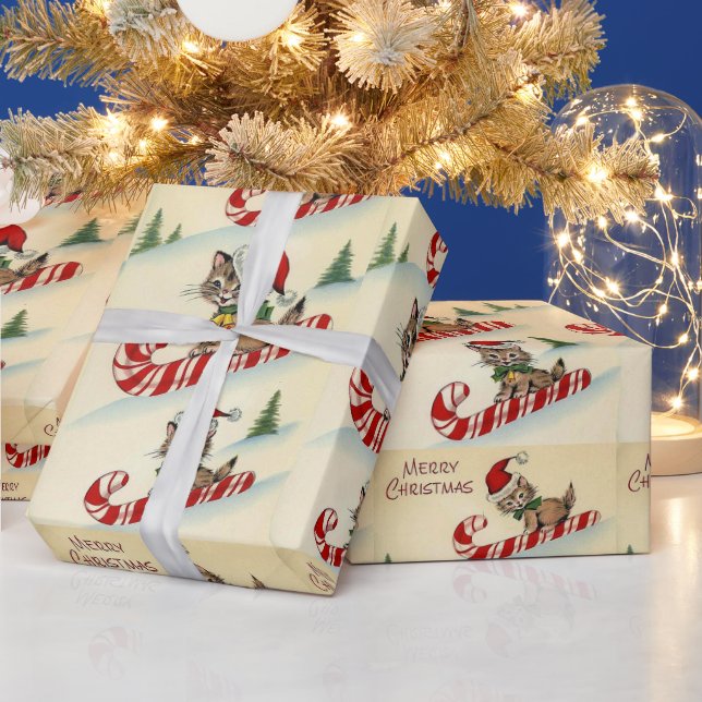 Weihnachts Kitten reiten mit einer Candy Cane Geschenkpapier (Feiertage)