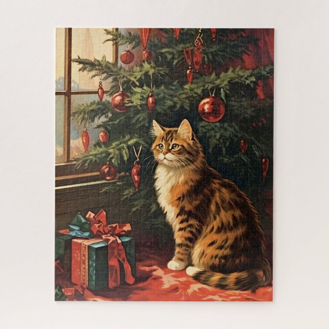 Weihnachts-Kitty am Fenster Puzzle (Vertikal)