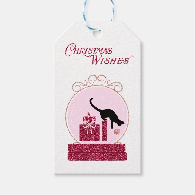 Weihnachts Kitty Pink Snow Globe Urlaub Geschenkanhänger (Vorderseite)