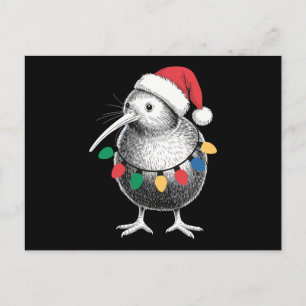 Weihnachts-Kiwi-Vogel-Santa-Hut-Lichter-Feiertage- Feiertagspostkarte