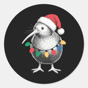 Weihnachts-Kiwi-Vogel-Santa-Hut-Lichter-Feiertage- Runder Aufkleber