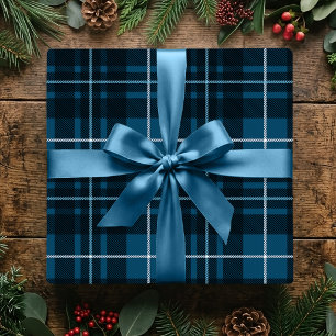 Weihnachts-Klassiker-Karomuster in Dunkelblau, Fes Geschenkpapier