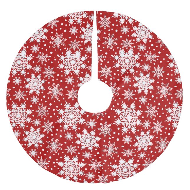 Weihnachts Klassisches Rot-Weiß-Schneeflockenmuste Polyester Weihnachtsbaumdecke (Vorderseite)