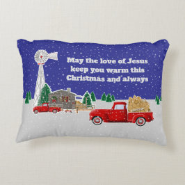 Weihnachts Kleiner roter LKW mit Kabine und Windmü Dekokissen