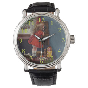 Weihnachts kleines Mädchen Telefon Antiquität Armbanduhr