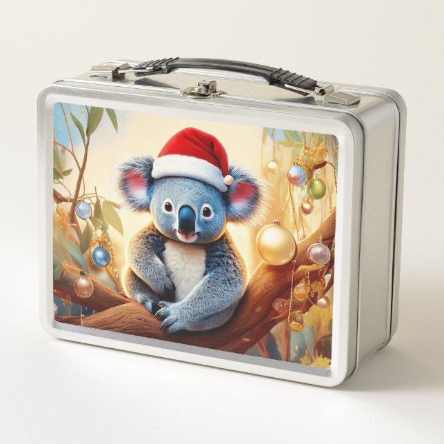 Weihnachts-Koala-Weihnachtsmannmütze Metall Brotdose (Vorderseite)