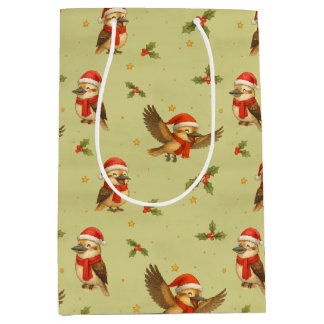 Weihnachts-Kookaburra-Aquarell-Geschenktasche Mittlere Geschenktüte