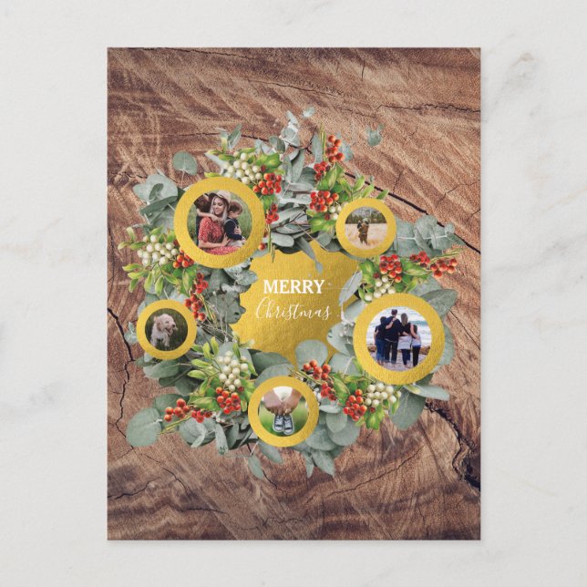 Weihnachts-Kranz-Collage Urlaub Feiertagspostkarte (Vorderseite)