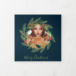 Weihnachts-Kranz-Foto Personalisiert Weihnachten Dreifach Gefaltete Urlaubskarte