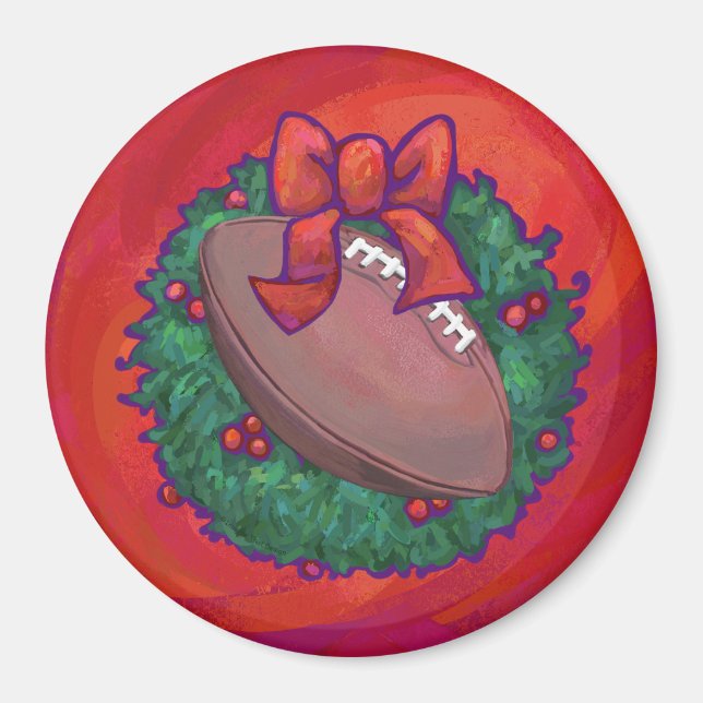 Weihnachts-Kranz-Fußball in Rot Magnet (Vorne)